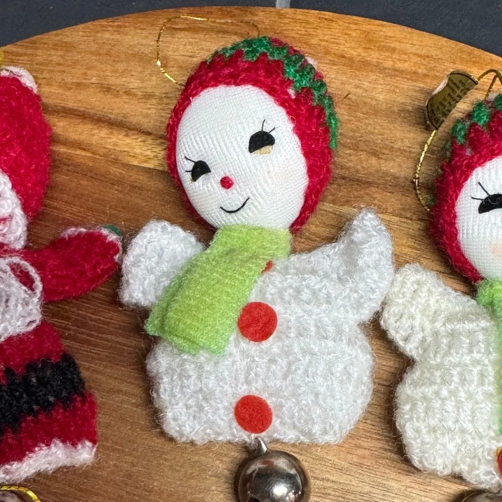 Vtg 1983 Dakin Fun Farm Knit Christmas Ornaments Set of 6 Santa Angel Snowman